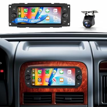 Imagem de 4G + 64G Android Car Stereo para Dodge Ram 1500/2500/3500 2002-2006/Jeep Wrangler 2003-2006/Jeep Grand Cherokee 1999-2004 sem fio Carplay Android Auto, rádio automotivo com tela sensível ao toque de