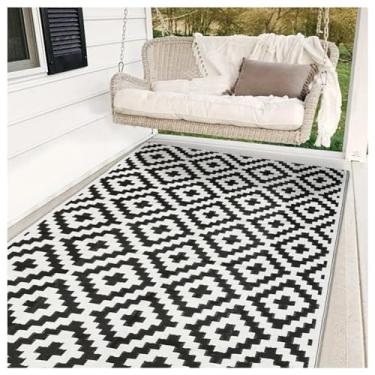 Imagem de SPXMQSS Tapetes externos para jardim, tapetes grandes para área externa, tapetes de plástico antiderrapantes reversíveis para jardim, tapete de limpeza fácil para trailer, deck, varanda, varanda A 122