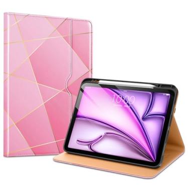 Imagem de VIKESI Capa para iPad Air 13 polegadas (M3) 2025 / (M2) 2024, fólio de couro premium, suporte para Apple Pencil, hibernar/despertar automático, capa com suporte - polígonos