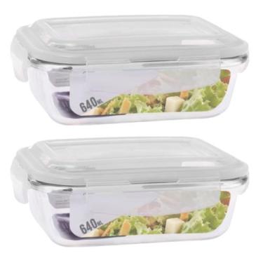 Imagem de Kit 2 Vasilha De Vidro Hermético Marmita Com Tampa 640ml Vasilha de Vi