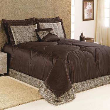 Imagem de Kit Edredom Safari King 7 Peças Hipercal Peletizado 180 Fios Charmousse Estampado - Marrom Onça