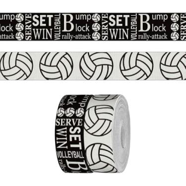 Imagem de 2 rolos de fita esportiva de vôlei de 7 jardas para costura artesanal, fitas de gorgorão preto e branco de 19 cm para embrulhar presentes, fitas de bolas de pista para acessórios de líder de torcida e