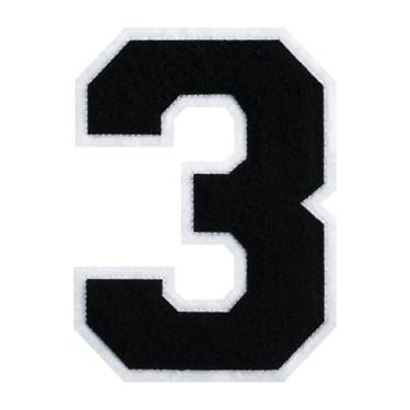 Imagem de 1 peça de patch de número de chenille preto de 15 cm com borda branca – adesivos do alfabeto para roupas, jaquetas, mochilas, chapéus para decoração personalizada, nome personalizado e artesanato