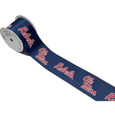 Imagem de Fita decorativa de cetim Ole Miss de 6 cm, licenciada pela USA Licensed Bows - Oficialmente licenciada - 5 jardas (15 pés)
