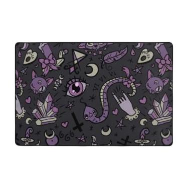 Imagem de ZERAOKE Tapetes de área assustadores góticos roxos pretos para sala de estar de 1,2 x 1,5 m, tapete macio e moderno, tapetes felpudos antiderrapantes para decoração de casa, tapete lavável para