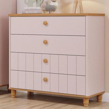 Imagem de Cômoda Infantil 4 Gavetas com Pés em MDF Lívia Permobili, Rose/Nature