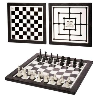 Imagem de Jogo Xadrez Trilha Tabuleiro Plástico 24cm 2 Em 1 Raciocínio - Dutati