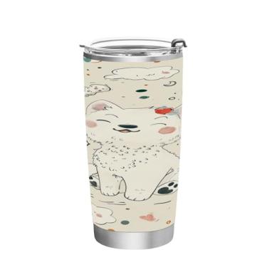 Imagem de Wassud Copo de cachorro fofo de 590 ml com tampa e canudo de parede dupla de aço inoxidável com isolamento térmico caneca de café de viagem para bebidas frias e quentes