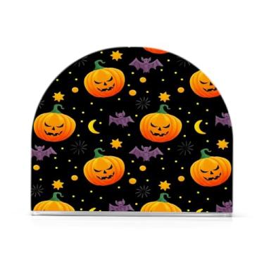 Imagem de Wassud Porta-guardanapos acrílico Halloween abóboras morcegos moderno em forma de U dispensador de guardanapos de papel para mesa, cozinha, sala de jantar, bancada 1 peça (comporta 50-60 guardanapos)