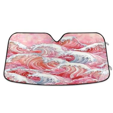 Imagem de Wassud Para-brisa de carro onda vermelha, persianas refletivas para janela dianteira do carro, protetor de viseira de sol bloqueia raios UV, persiana dobrável sanfonada para carro, caminhão, SUV, 80 x