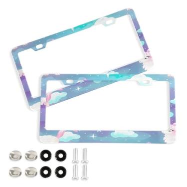 Imagem de Wassud Linda moldura de placa de licença de lhama com parafusos, 2 pacotes de molduras decorativas de etiqueta de carro de alumínio, acessórios universais de carro para mulheres e homens