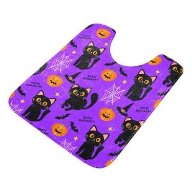 Imagem de Burbuja Tapete de banheiro Cats Pumpkins, tapete de banho absorvente de pelúcia macio, base antiderrapante para piso de banheiro, oval em forma de U