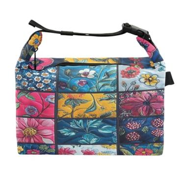 Imagem de STAYTOP Linda lancheira de flores de retalhos com fivela de alça, lancheira isolada para meninos e meninas, lancheira térmica para trabalho escolar