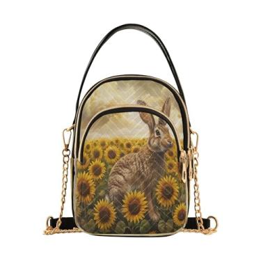 Imagem de CEBUGI Bolsa tiracolo feminina clutch bolsa de telefone coelho girassóis elegante bolsa de ombro com alça de corrente removível