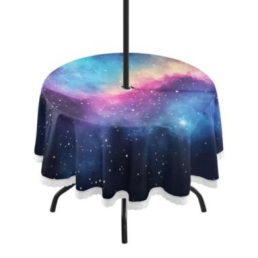 Imagem de CEBUGI Toalha de mesa redonda para ambientes externos, céu estrelado, impermeável, com furo Umberlla, capa de mesa lavável para pátio, cozinha, sala de jantar, 152 cm