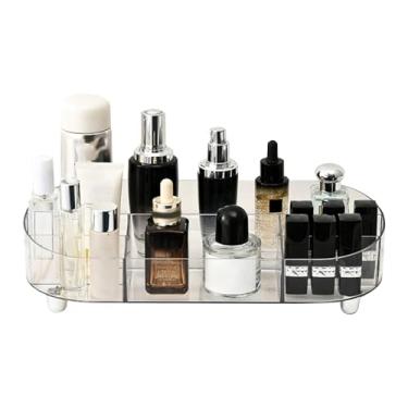 Imagem de Bancada organizadora de maquiagem – Multicompartimentos transparentes – Organizador de maquiagem e cuidados com a pele – para pincéis de perfume, lápis de sobrancelha, rímel, sala de estar, quarto