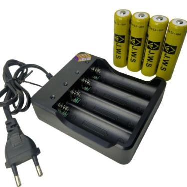 Imagem de Carregador Quadruplo + 4 Bateria 18650 C/ Chip 4.2v 15800 Mah Jws - Pa