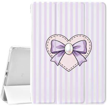 Imagem de JOYLAND Capa Purple Bows para iPad 9ª/8ª/7ª geração de 10,2 polegadas (2021/2020/2019) com suporte de lápis, capa protetora com suporte de três dobras com parte traseira de TPU macio, branca