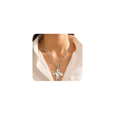 Imagem de Navirix Colar com pingente de cruz grossa dourada para mulheres, colar punk oco redondo OT Toggle Gargantilha, presente exclusivo com crucifixo martelado, bênção, fé, presente, Large, Liga de aço, Sem