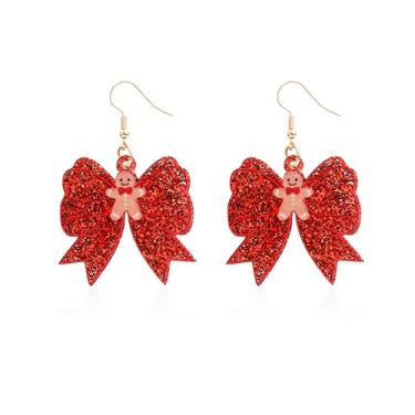 Imagem de Sonateomber Brincos de Natal com pingente de laço para mulheres, presente fofo vermelho e verde pendurado em acrílico de Natal, acessórios de festa, fantasias, joias modernas, presente, Latão, Sem