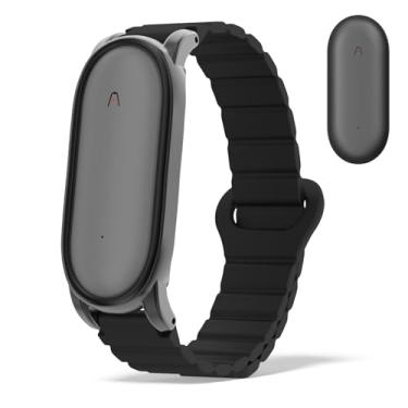 Imagem de Nimuw Pulseira magnética de silicone compatível com PLAUD NotePin & Plaud Note Pin S (2025) com amortecedor de policarbonato para mulheres e homens (preto)