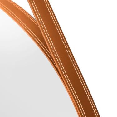 Imagem de Kit 2 Espelhos Redondos Lavabo Quarto Sala Banheiro Alça Em Couro 60cm C/Pino Suporte(Caramelo)