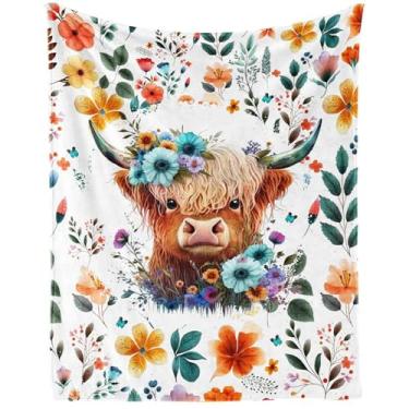 Imagem de Manta de vaca Highland de flanela quente, cobertor macio para sofá-cama, decoração de casa com estampa de animal fofo, lavável na máquina, A15,130 cm * 150 cm, 127.0 cm*152.4 cm