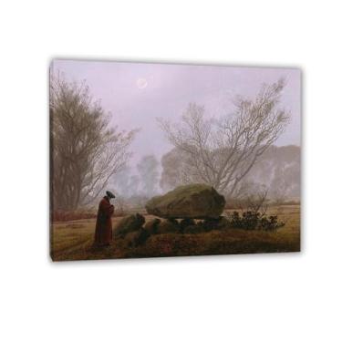 Imagem de A Walk at Dusk por Caspar David Friedrich Impressões em tela Well Decor The World Classic Art Reproduções de arte grande giclee arte de parede para sala de estar decoração de casa 65 x 50 cm (66 x 48
