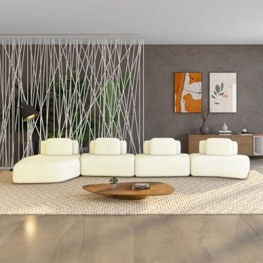 Imagem de Sofá Ilha Sala de Estar Dakota 4 Módulos 626cm Encostos Almofadas Soltas Linho OffWhite G33 - Gran Belo