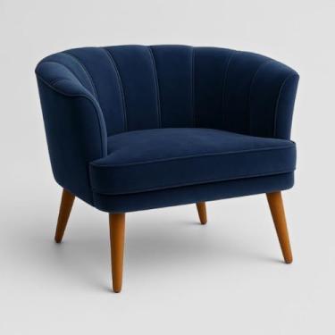 Imagem de Poltrona Moderna para Recepção Clínica Confortável em Tecido Veludo Pés Palito de Madeira Reforçada Design Minimalista (Azul)