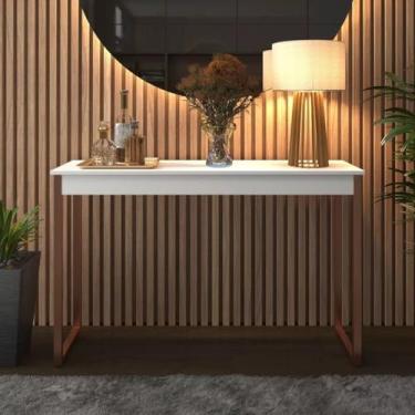 Imagem de Aparador Buffet Multiuso Moderno Cantinho do Café Sala Cozinha Recepção Balcão Wood 90x30(Branco Com Cobre)