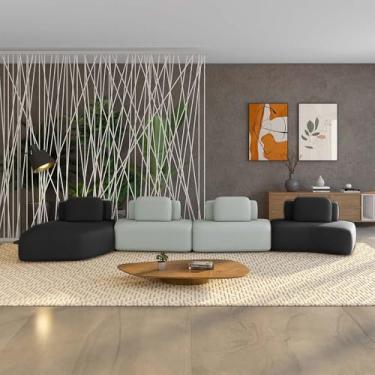 Imagem de Sofá Ilha Sala de Estar Dakota 4 Módulos 626cm Encostos Almofadas Soltas Veludo Preto/Cinza Claro G33 - Gran Belo