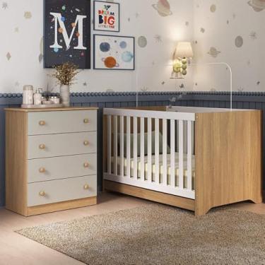 Imagem de Berço Americano 3 em 1 com Cômoda 4 Gavetas Encanto Multimóveis Mp4687 Madeirado/off White