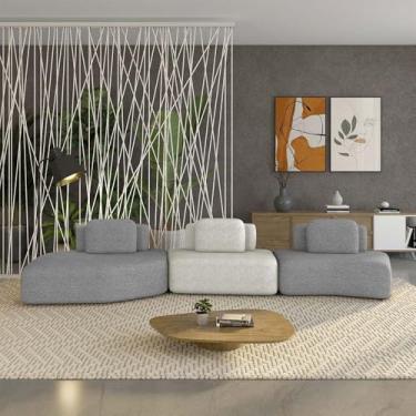 Imagem de Sofá Ilha Sala de Estar Dakota 3 Módulos 484cm Encostos Almofadas Soltas Bouclê Rústico Cinza/Greige G33 - Gran Belo
