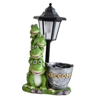 Imagem de Fenteer Estátua de Rãs de Jardim em Balde com Luz Solar, Estatueta de Animal, Lâmpada, Presente Criativo, Decoração Externa para Pátio e Quintal