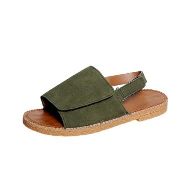 Imagem de Sandálias femininas de cor sólida bico aberto casual praia primavera verão versátil UE 36-43 Reino Unido 3,5-7 EUA 5,5-9 comprimento do pé 23-26,7 cm, Verde militar, 34