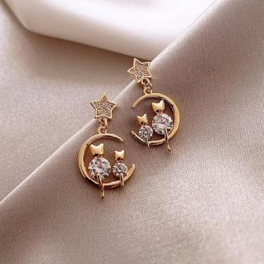 Imagem de Brincos de strass pendurados com borla de zircônia cúbica brincos de argola para mulheres joias de strass de ouro presentes na moda, Medium, Latão, Sem pedra preciosa