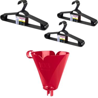 Imagem de Conjunto de 1 Suporte para Filtro de Café 103 Vermelho + 3 Kit com 6 Cabides Plasticos Pretos