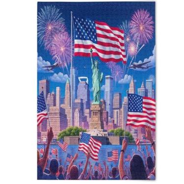 Imagem de Quebra-cabeças para adultos, 1000 peças, arte com estampa animal, bandeira americana, fogos de artifício, família Prime, presentes engraçados, 1000 peças, 75 x 50 cm