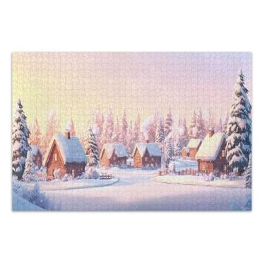 Imagem de Quebra-cabeças engraçados Snowy Village at Sunrise para adultos, 1000 peças, quebra-cabeças legais para adultos, jogos de quebra-cabeça