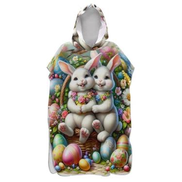 Imagem de Roupão de mudança para adultos, poncho de surfe, com capuz, toalha de natação plus size, ponchos de praia para homens, coelho, Páscoa, branco, colorido, primavera