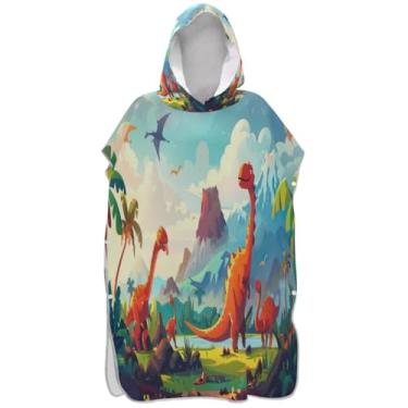 Imagem de Joisal Poncho de surf absorvente para adultos trocador de roupa de praia com capuz toalha de banho bonito desenho animado dinossauro homens mulheres poncho com capuz