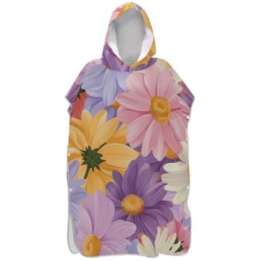 Imagem de Joisal Poncho de surf retrô margarida pastel para adultos trocador plus size homens mulheres poncho com capuz toalha de natação bonito