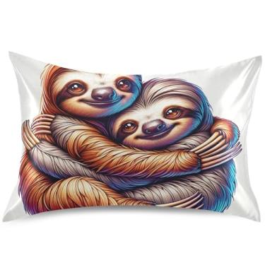 Imagem de Valentines Sloth Mate Animal Cetim Travesseiro Travesseiro Padrão Queen King Travesseiros Bonito Casa Viva, Tamanho Padrão, 66 cm x 50 cm