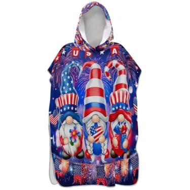 Imagem de Joisal Roupão de mudança de poncho de surfe para adultos toalhas de banho com capuz plus size poncho masculino com capuz gnomos Dia da Independência EUA