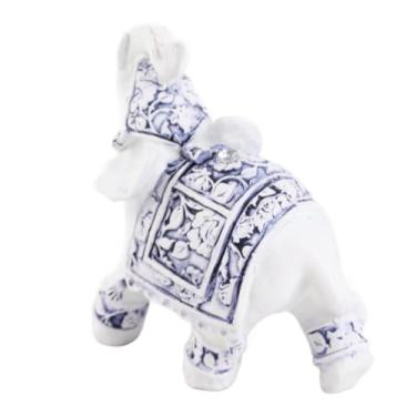 Imagem de SIWOTED Decorativo Elefante Estátua Estatueta Escultura Resina Decoração de Casa Ornamento Colecionável Azul e Branco Porcelana (S)