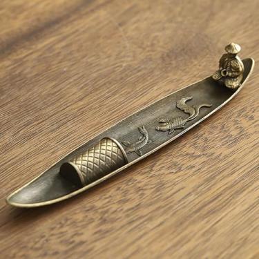 Imagem de Suporte de incenso de pescador, queimador de liga com apanhador de cinzas, suporte de estatueta de metal para meditação, sala de chá, decoração de casa, aromaterapia