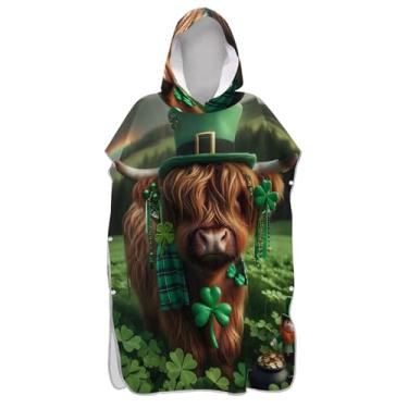 Imagem de Roupão bonito Highland Cow St. Patricks Surf Poncho Trocador para Adultos Praia com Capuz Toalha de Banho Roupão Masculino Poncho com Capuz