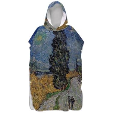 Imagem de Joisal Poncho de surfe reutilizável para adultos trocador de roupas de banho com capuz arte estrada cipreste estrela ponchos adultos para mulheres