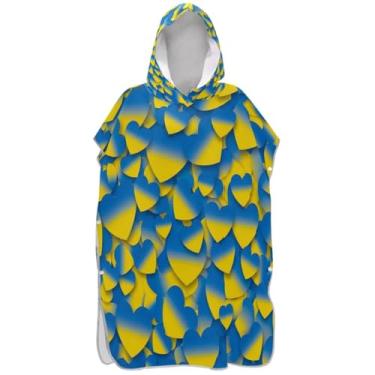 Imagem de Joisal Roupão de mudança gradiente de corações azuis amarelos para adultos, poncho de surfe, ponchos de praia plus size, para homens, toalha de banho com capuz